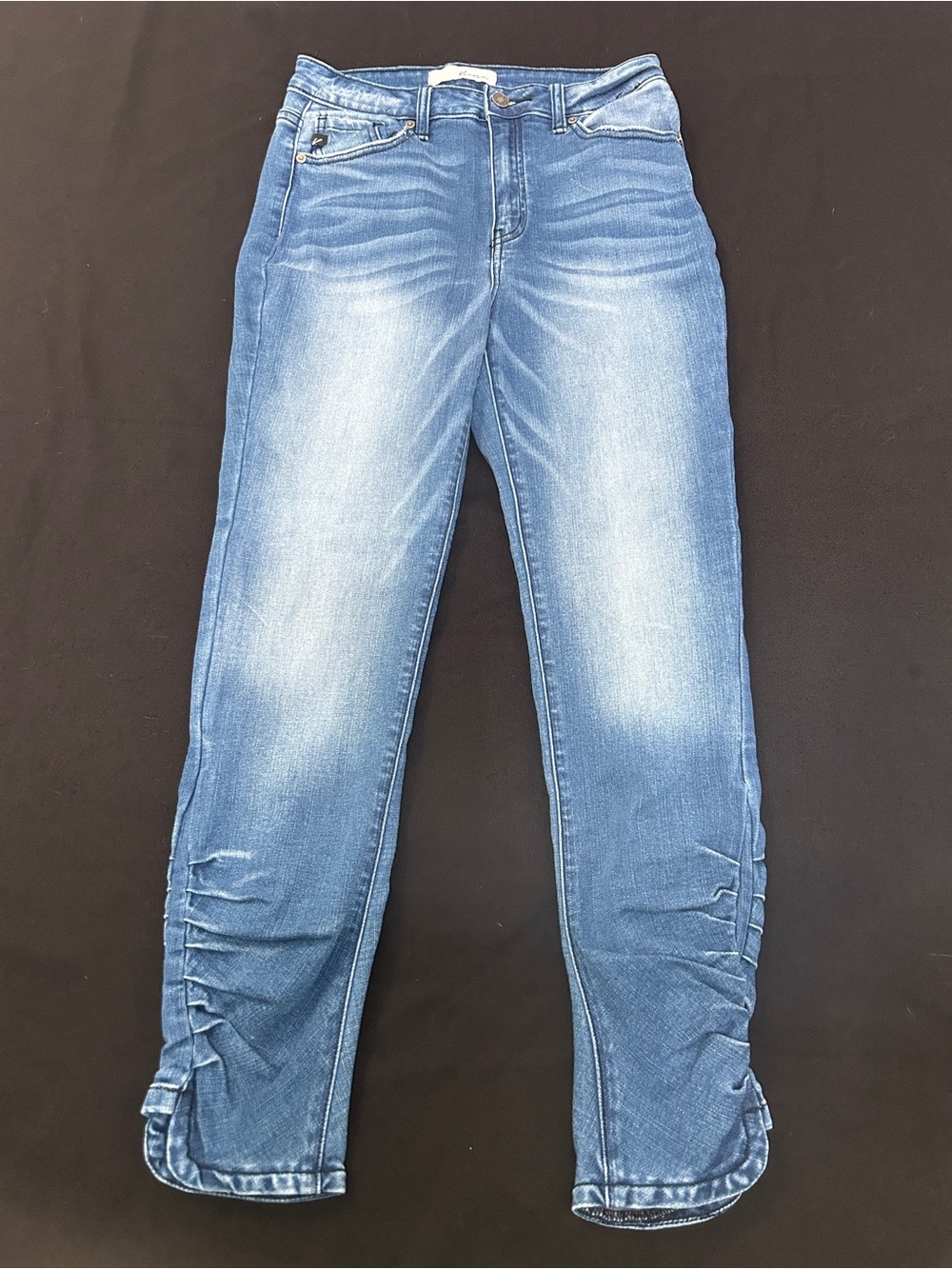 Women’s KanCan Ruched Hem Skinny Jeans Size 7/27 Medium Wash Stretch Denim